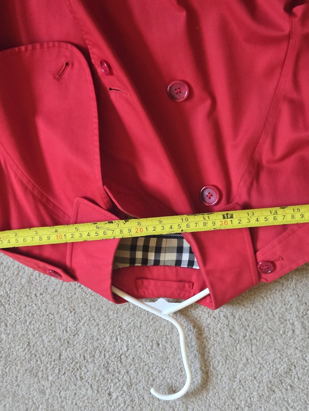 vintage red Burberry Gabardine Double Breasted Plaid Lining trench coat - Picture 13 of 14